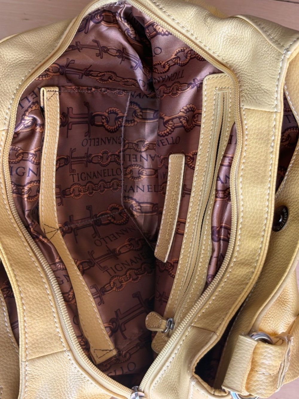 Tignanello Butter Yellow Pebble Leather Triple Entry Shoulder Bag - Picture 5 of 13